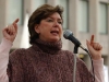 Carolyn addresses an anti-war protest on University Avenue in Toronto.